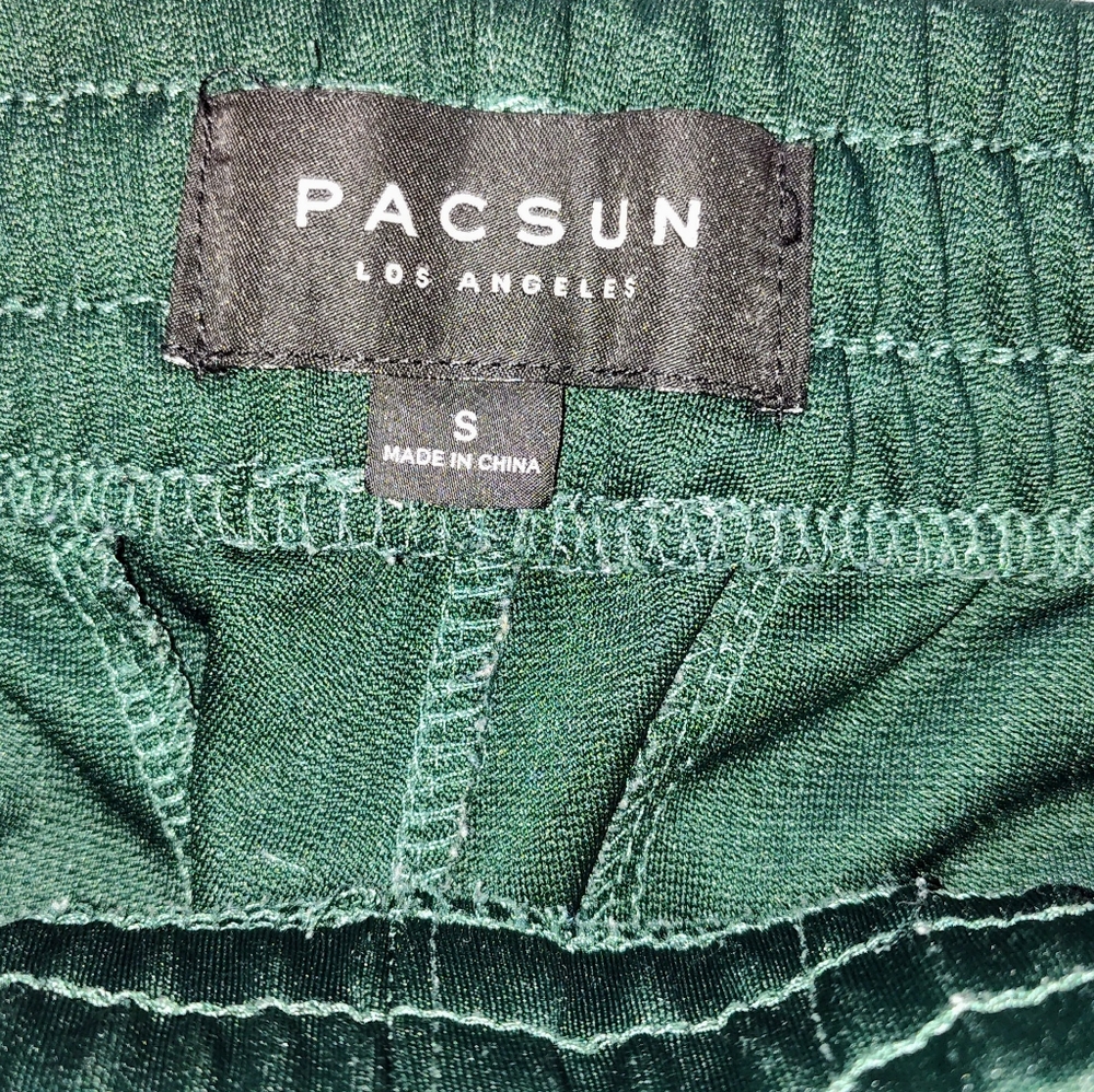 PacSun Men Tricot Striped Tapered Skinny Track Pants Forest Green Red S - Picture 7 of 8